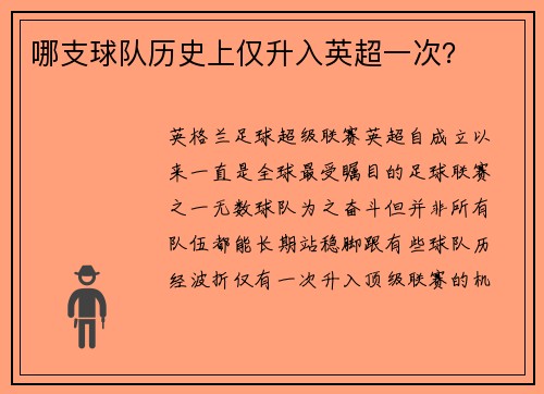 哪支球队历史上仅升入英超一次？